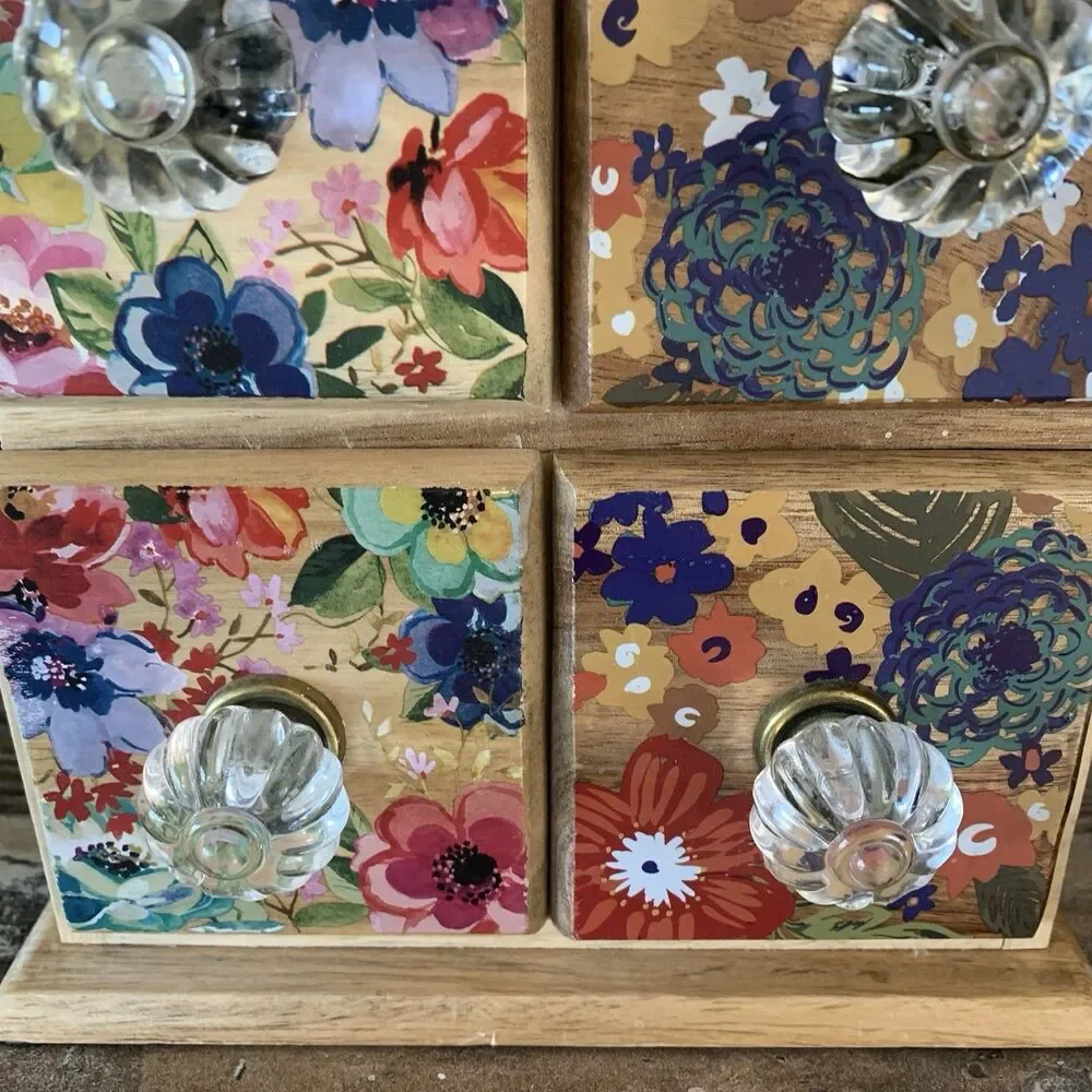 The Pioneer Woman Spice Box 4 Drawer Dazzling Dahlias Floral Acrylic Knobs RARE